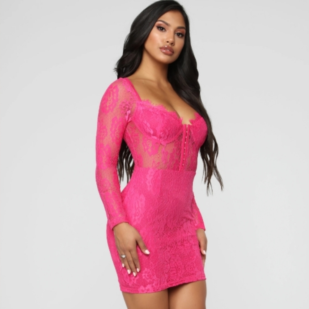 Fashion nova when in rome hot pink lace mini dress